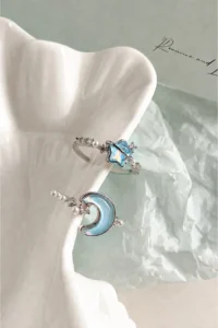 The Collection Set of 2 Blue Opal Moon and Star Figure Adjustable Women's Rings (2 RINGS) - Image 3
