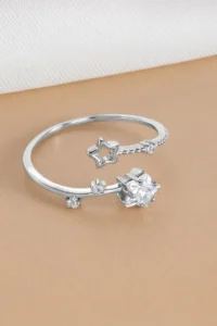 The Collection Minimalist Star Detailed Zircon Stone Silver Adjustable Women's Ring - Image 3