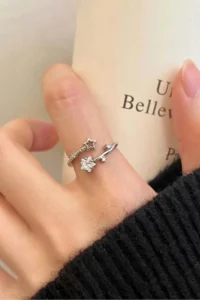The Collection Minimalist Star Detailed Zircon Stone Silver Adjustable Women's Ring - Image 4