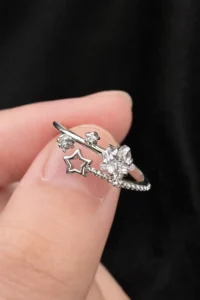 The Collection Minimalist Star Detailed Zircon Stone Silver Adjustable Women's Ring - Image 7