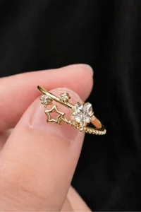 The Collection Minimalist Star Detailed Zircon Stone Gold Adjustable Women's Ring - Image 2