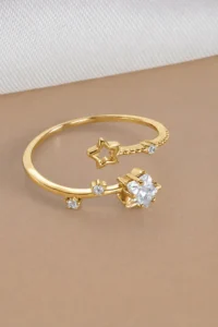 The Collection Minimalist Star Detailed Zircon Stone Gold Adjustable Women's Ring - Image 3