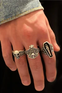 The Collection Set of 3 Skull Viking Coffin Silver Plated Adjustable Rings - Image 2