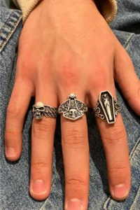The Collection Set of 3 Skull Viking Coffin Silver Plated Adjustable Rings - Image 3