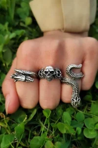 The Collection Unisex Silver Plated Adjustable Ring Set - Image 3