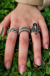 The Collection Unisex Silver Plated Adjustable Ring Set - Image 2