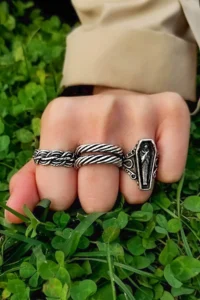 The Collection Unisex Silver Plated Adjustable Ring Set - Image 3
