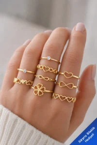 The Collection 9-Piece Combination Joint Gold Heart Clover Infinity Model Ring Set
