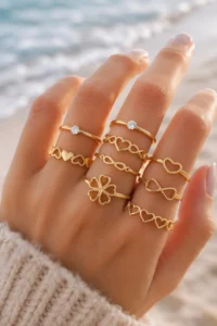 The Collection 9-Piece Combination Joint Gold Heart Clover Infinity Model Ring Set - Image 2