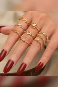 The Collection 9-Piece Combination Joint Gold Heart Clover Infinity Model Ring Set - Image 3