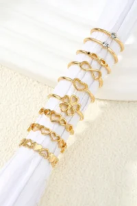 The Collection 9-Piece Combination Joint Gold Heart Clover Infinity Model Ring Set - Image 4