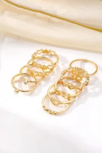 The Collection 9-Piece Combination Joint Gold Heart Clover Infinity Model Ring Set - Image 5