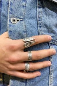 The Collection Set of 3 Smoke Wing Feather Silver Plated Adjustable Rings