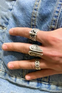 The Collection Set of 3 Florence Wing Chain Silver Plated Adjustable Rings - Image 2