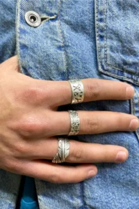 The Collection Set of 3 Feather Smoke Cuneiform Silver Plated Adjustable Rings - Image 3