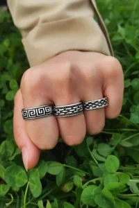The Collection Unisex Silver Plated Adjustable Ring Set