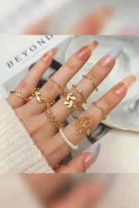 The Collection 10 Pack Kombin Eklem Gold with bible Ring Set - Image 2