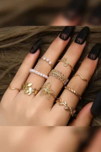 The Collection 10 Pack Kombin Eklem Gold with bible Ring Set - Image 3