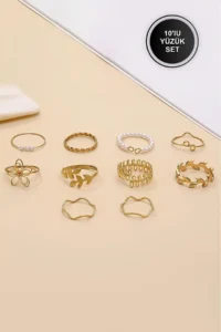 The Collection 10 Pack Kombin Eklem Gold with bible Ring Set - Image 4