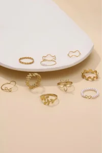 The Collection 10 Pack Kombin Eklem Gold with bible Ring Set - Image 5