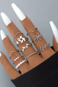 The Collection 10 Pack Kombin Eklem Silver with bible Ring Set - Image 2