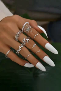 The Collection 10 Pack Kombin Eklem Silver with bible Ring Set - Image 4