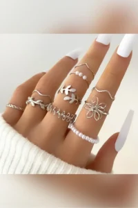 The Collection 10 Pack Kombin Eklem Silver with bible Ring Set - Image 5
