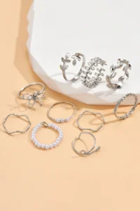 The Collection 10 Pack Kombin Eklem Silver with bible Ring Set - Image 6
