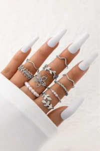 The Collection 10 Pack Kombin Eklem Silver with bible Ring Set - Image 7