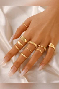 The Collection 10-Piece Combination Pole Star Model Joint Gold Ring Set - Image 2