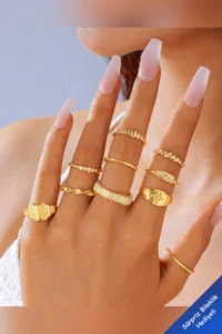 The Collection 10-Piece Combination Pole Star Model Joint Gold Ring Set - Image 3