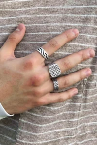 The Collection Set of 3 Caesar Crown Antique Wicker Pattern Model Silver Plated Adjustable Rings