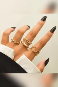 The Collection 4 Sets Kombin Eklem Gold Mineli Ring Set - Image 2