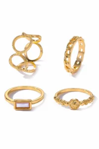 The Collection 4 Sets Kombin Eklem Gold Mineli Ring Set - Image 3