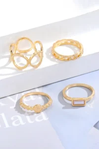 The Collection 4 Sets Kombin Eklem Gold Mineli Ring Set - Image 4