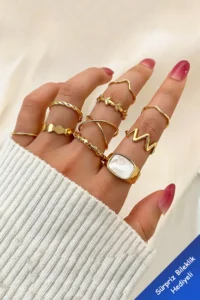 The Collection 10 Pack Kombin Eklem Gold Mineli Ring Set