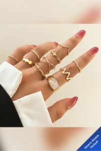 The Collection 10 Pack Kombin Eklem Gold Mineli Ring Set - Image 2
