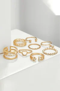 The Collection 8-Piece Combination Hanging Stone Model Joint Gold Ring Set - Image 2
