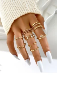 The Collection 8-Piece Combination Hanging Stone Model Joint Gold Ring Set - Image 4