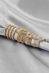 The Collection 8-Piece Combination Hanging Stone Model Joint Gold Ring Set - Image 5