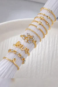 The Collection 10-Piece Combination Love Written Joint Gold Stone Ring Set - Image 2