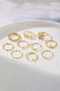 The Collection 10-Piece Combination Love Written Joint Gold Stone Ring Set - Image 3