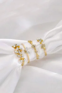 The Collection 4-Piece Combination Butterfly Flower Detailed Joint Gold Stone Ring Set - Image 2