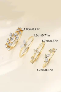 The Collection 4-Piece Combination Butterfly Flower Detailed Joint Gold Stone Ring Set - Image 3