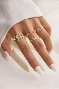 The Collection 4-Piece Combination Butterfly Flower Detailed Joint Gold Stone Ring Set - Image 4