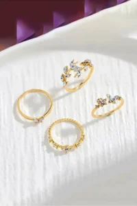 The Collection 4-Piece Combination Butterfly Flower Detailed Joint Gold Stone Ring Set - Image 5