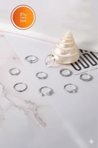 The Collection 9'lu Kombin Eklem Silver Rocky Ring Set - Image 3