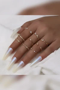 The Collection 9'lu Kombin Eklem Gold Rocky Ring Set - Image 2