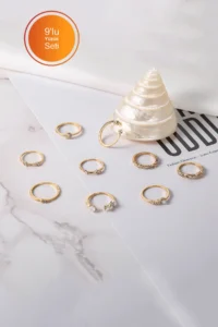 The Collection 9'lu Kombin Eklem Gold Rocky Ring Set - Image 3