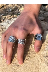 The Collection 3 Piece Ace of Spades Playing Card Spiral Silver Plated Adjustable Ring Set